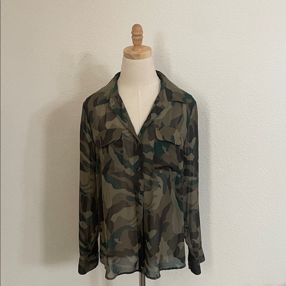 Sheer Camouflage collared button down shirt